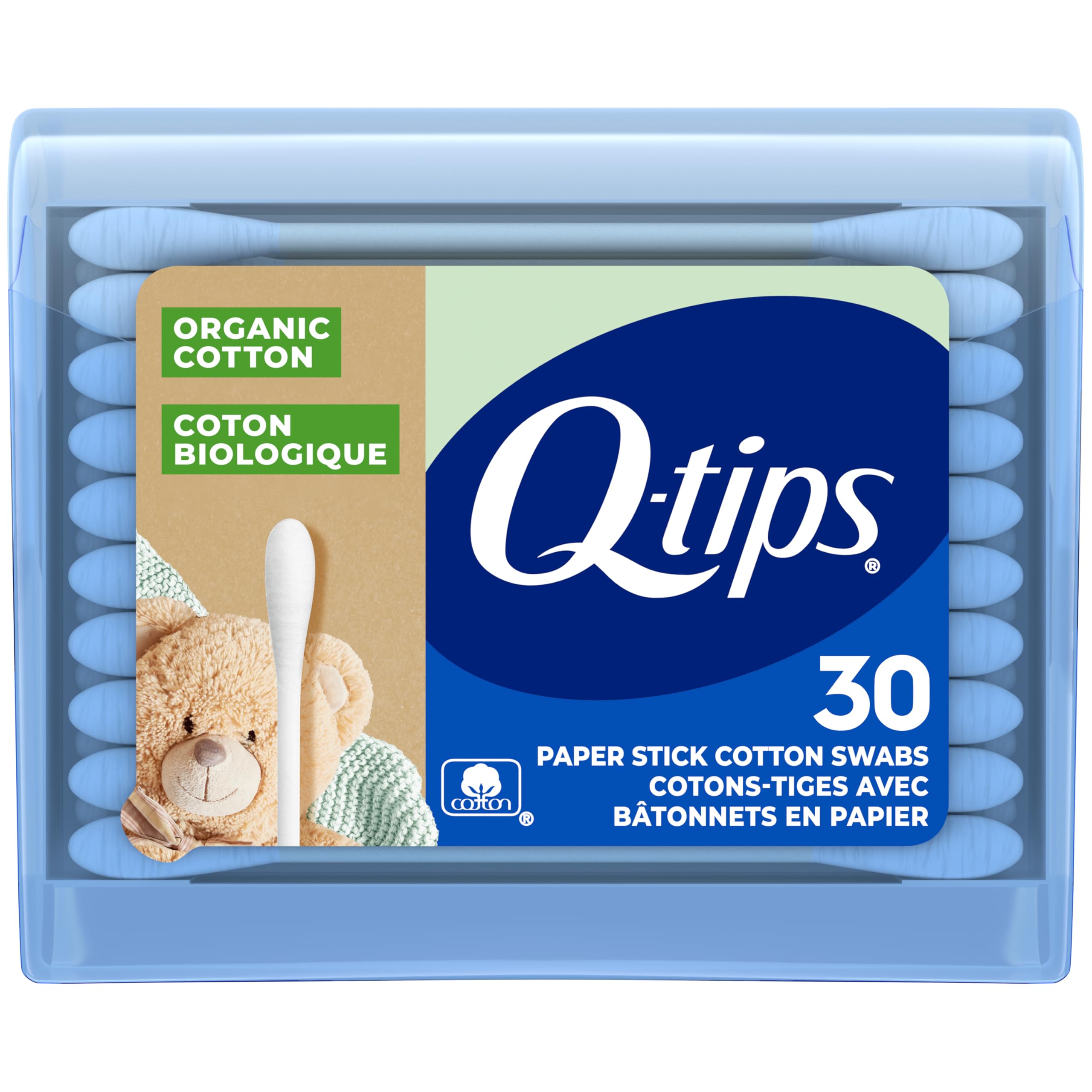 Q-Tips Organic Cotton Swabs Travel Size Toiletries for Baby Beauty and First Aid 100 Organic Cotton 30 Count