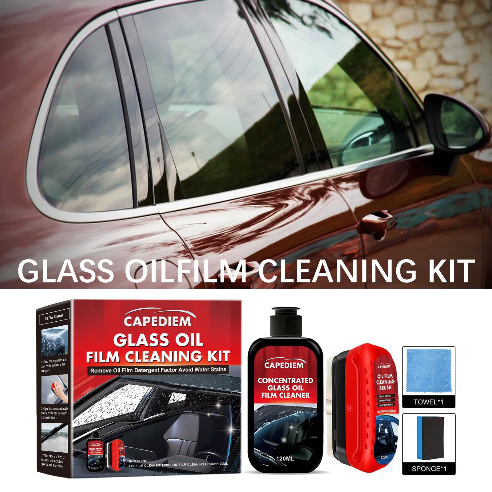 CAPEDIEM 2025 NEW Automotive Oil Film Cleaning Brush for Car Windows, Glass Cleaning Board, Suitable for Windshield Glass Oil Film Remover, Car Windshield Cleaner (1, black)