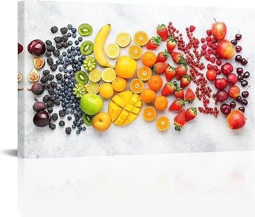 QIUYUNART Lienzo de cocina para pared, colorido lienzo de frutas, pintura de frutas saludables, imágenes de alimentos para decoración de pared para