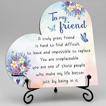 Friend Gifts for Women, Friendship Bestie Wood Heart Plaque Gift, A Truly Great Friend is Hard to Find, Christmas Birthday Thank You Gift for Friends - B14