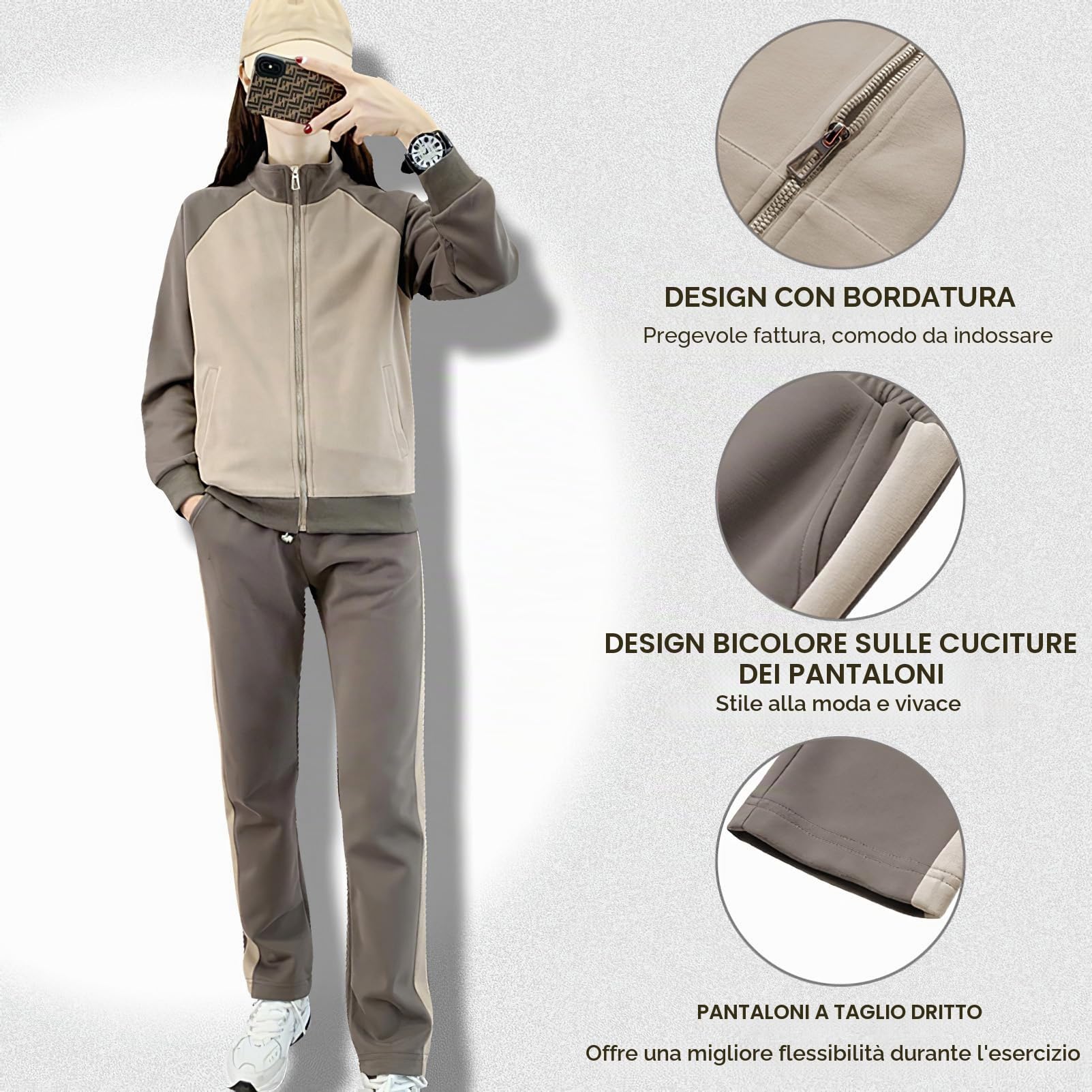 amropi Donna Tuta da Vello Foderato Giacca con Cappuccio e Jogging Pantaloni Inverno Caldo Sportivo Completo