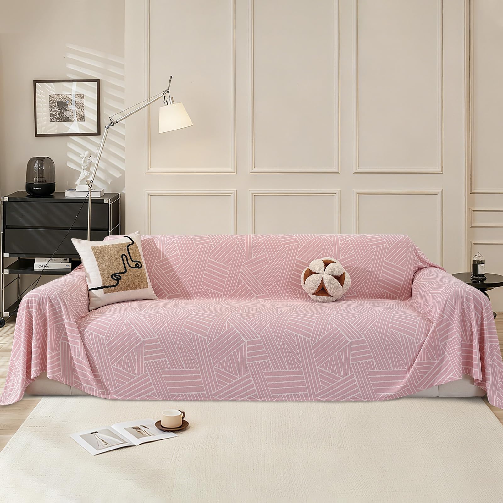 Ystyle 4 Seater Sofa Cover, 200 x 380 cm, Non-Slip Sofa Cover, Stain Resistant Sofa Covers, Large Sofa Cover, Scratch-Resistant Sofa Protector, Cats Dogs, Sofa Cover, Pink