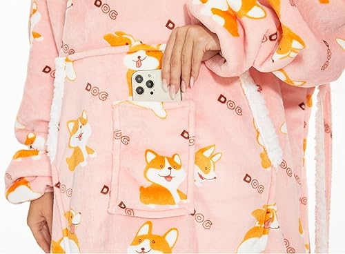 Miniatura 5 de Sudadera con capucha de gran tamaño, manta de lana compuesta de franela, gruesa, cálida, unisex, acogedora manta con capucha, Perro