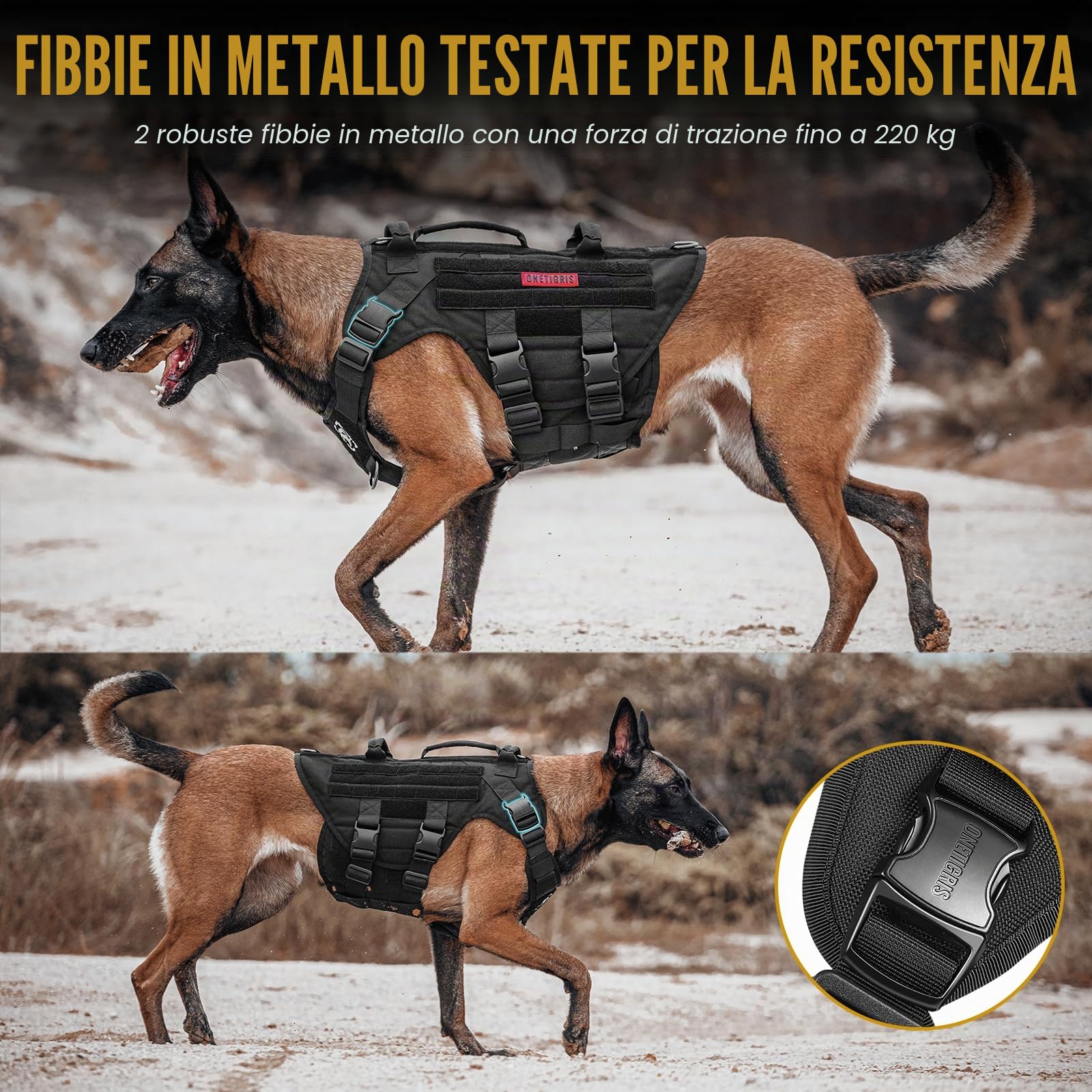 OneTigris Pettorina per Cani, X Destroyer Tattica Regolabile Anti-Trazione, A Prova di Fuga con 3 Maniglie, 2 Fibbie in Metallo (Nero, M)
