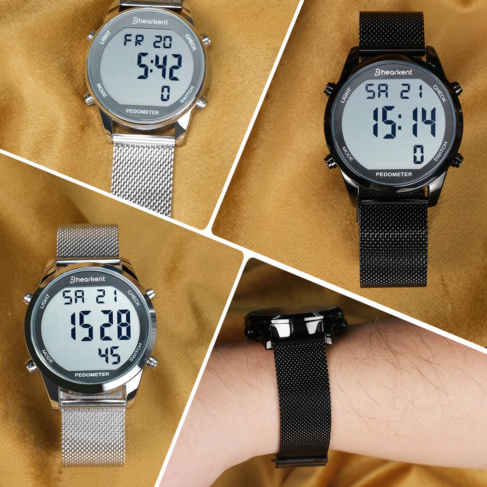 Hearkent Montre numérique étanche pour homme avec podomètre, alarme, calories, distance, alarme, compte à rebours, bracelet en acier inoxydable