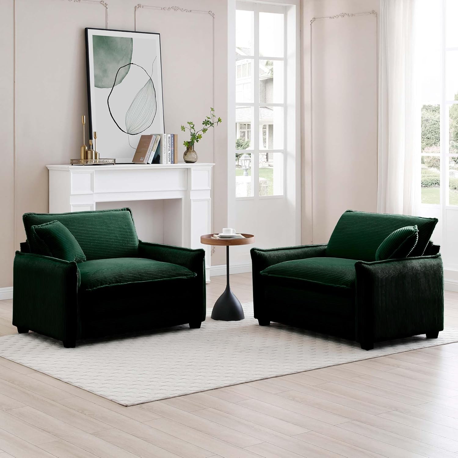 Modern Modular Sectional Sofa, 81" Oversized Upholstered Corduroy Loveseat Sofa, Comfy Cloud Deep Seat 2-Seater Sofa with Armrest and Throw Pillows for Living Room Bedroom Apartment, Green
