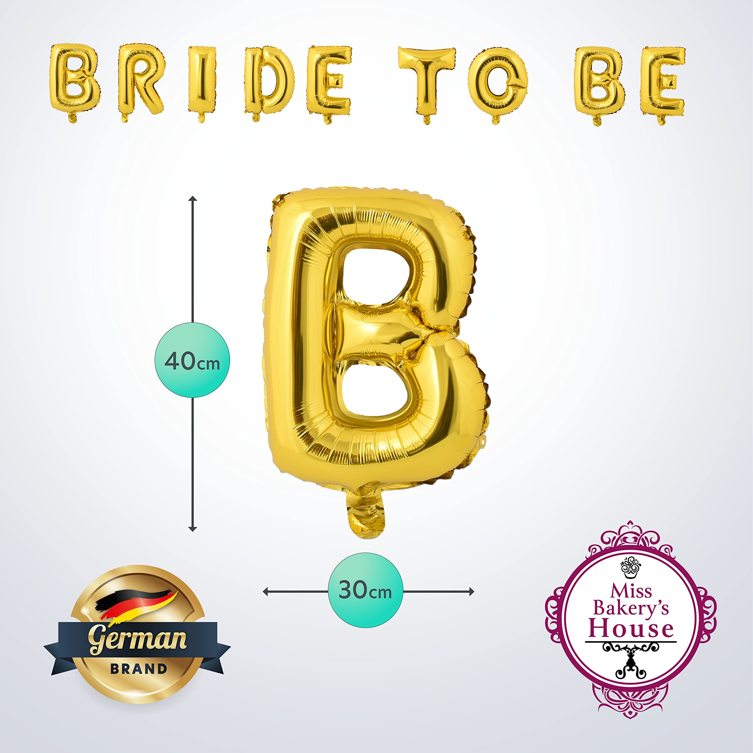 Miss Bakery's House® Balloon - Foil - Bride To Be - Gold - Hen Party, 40 cm x 30 cm - Image 2