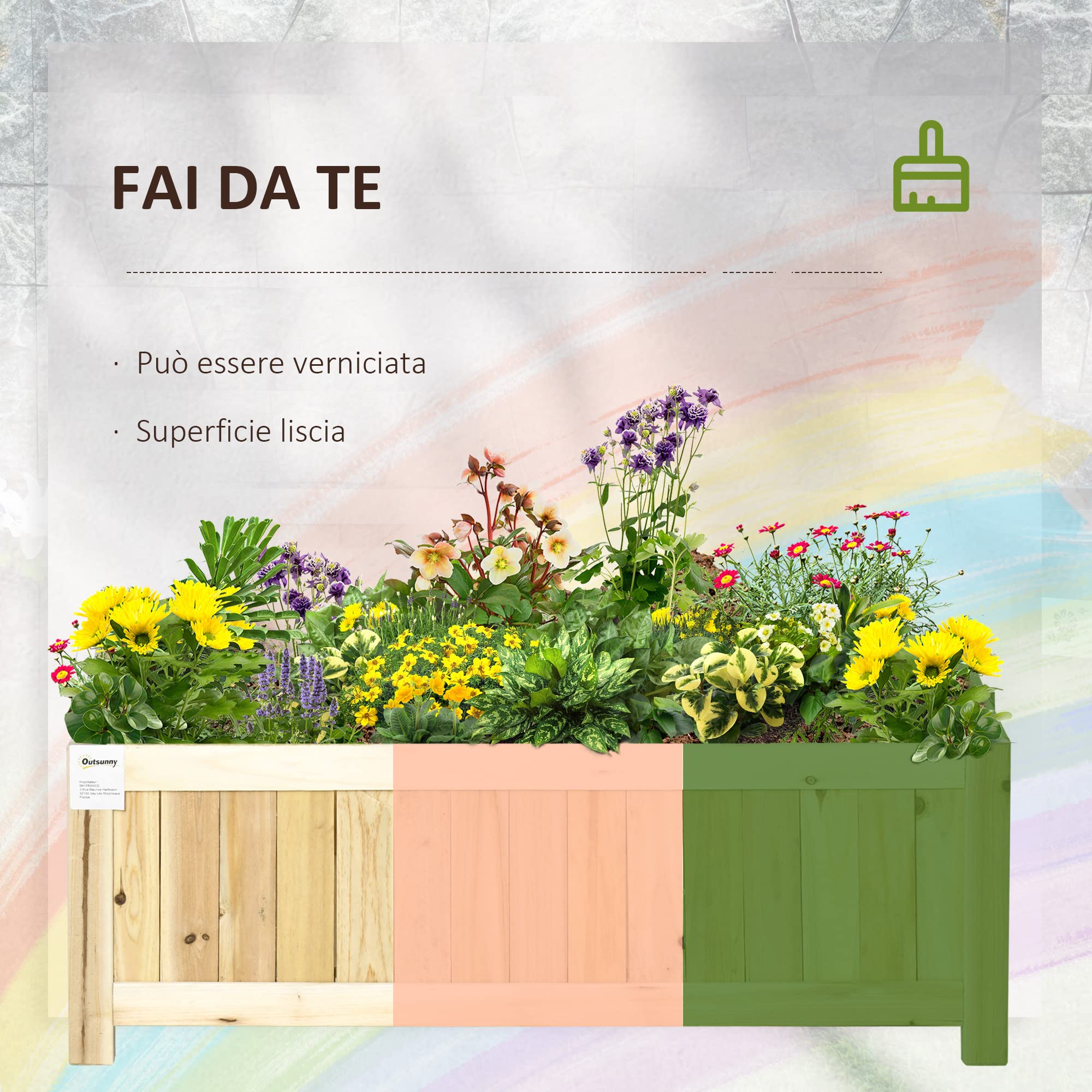 Outsunny Fioriera in Legno Pieghevole da Esterno, Orto Rialzato da Balcone, Orto in Cassetta Richiudibile con Base Drenante, 70x30x25cm