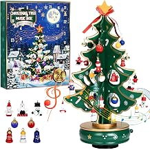 Uspring Christmas 24 Days Countdown Advent Calendar 2026, Musical Wooden Christmas Tree with Classic Music Box and 36 Pcs Snowman Santa Ornaments, Christmas Gift for Girls, Boys, Adults Green