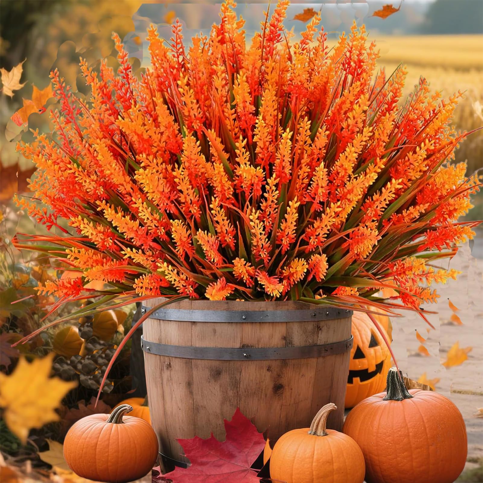 Toprooms 12pcs Artificial Plants Outdoor,Plastic Greenery Shrubs UV Resistant Fake Plants Plastic Flowers Shrubs for Farmhouse Home Garden Wedding Indoor Outside Decor (Orange)