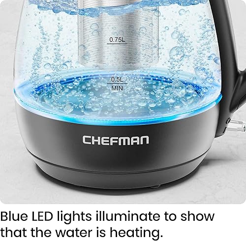 Miniatura 3 de Chefman Hervidor eléctrico con infusor de té, 1 litro, 1500 W, tapa extraíble para una fácil limpieza, protección contra hervido y seco, filtro de