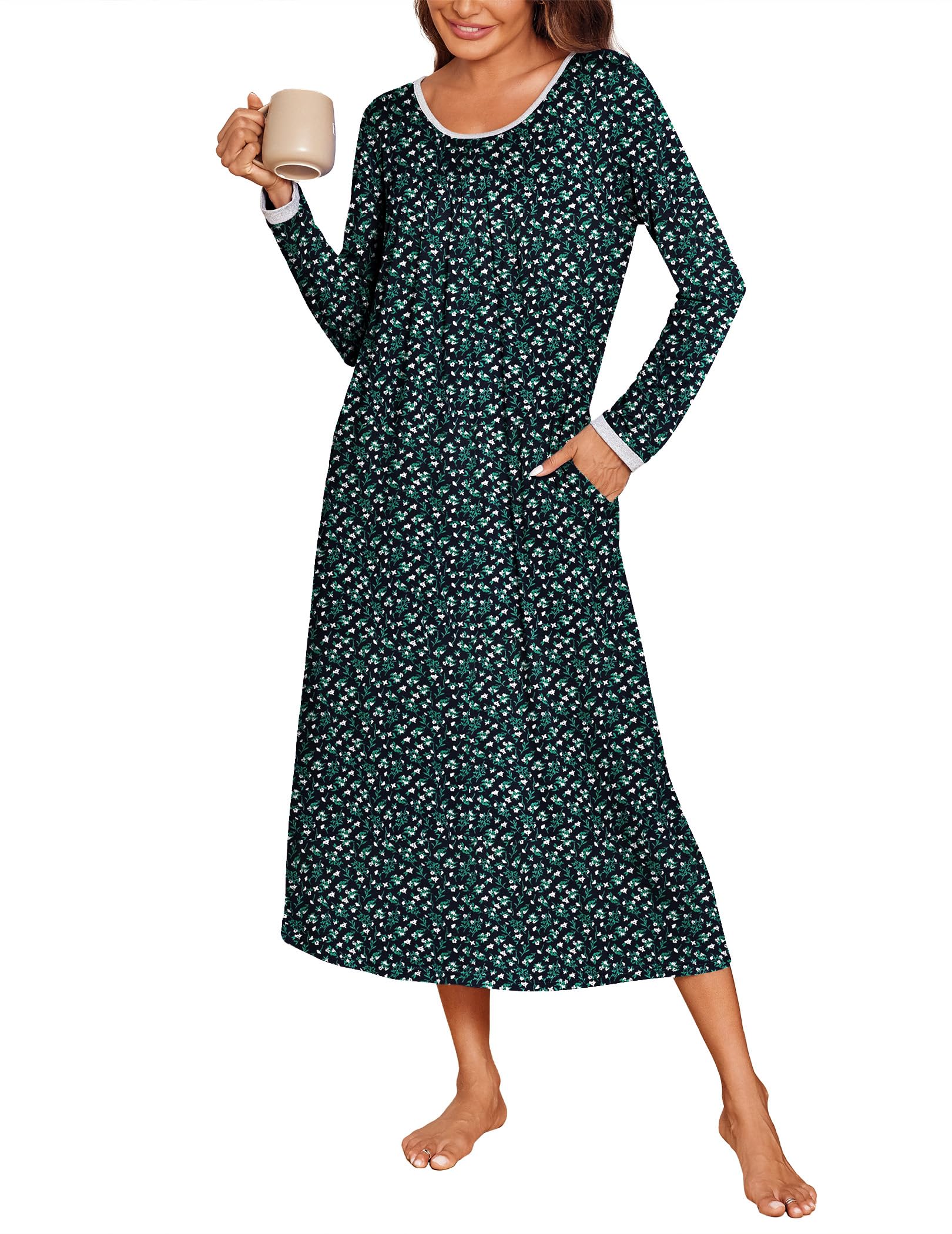 Ekouaer Nightgowns for Women Long Sleeve Nightshirts Full Length Sleepwear