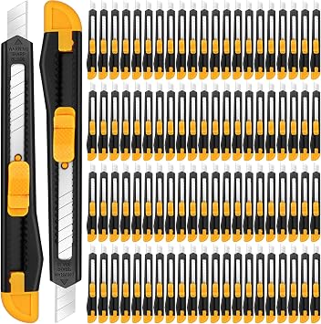 300 Pcs Box Cutters Retractable Utility Knife Office Supplies 9mm Wide Blade Cutter Compact Razor Knife for Home UseBlack