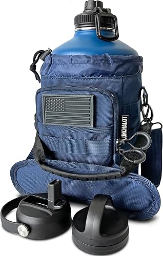 Botella de agua de 1 galón aislada  Jarra de agua de metal de acero inoxidable de 128 onzas con soporte  Bolsa de transporte  Asa de boquilla  Tapas