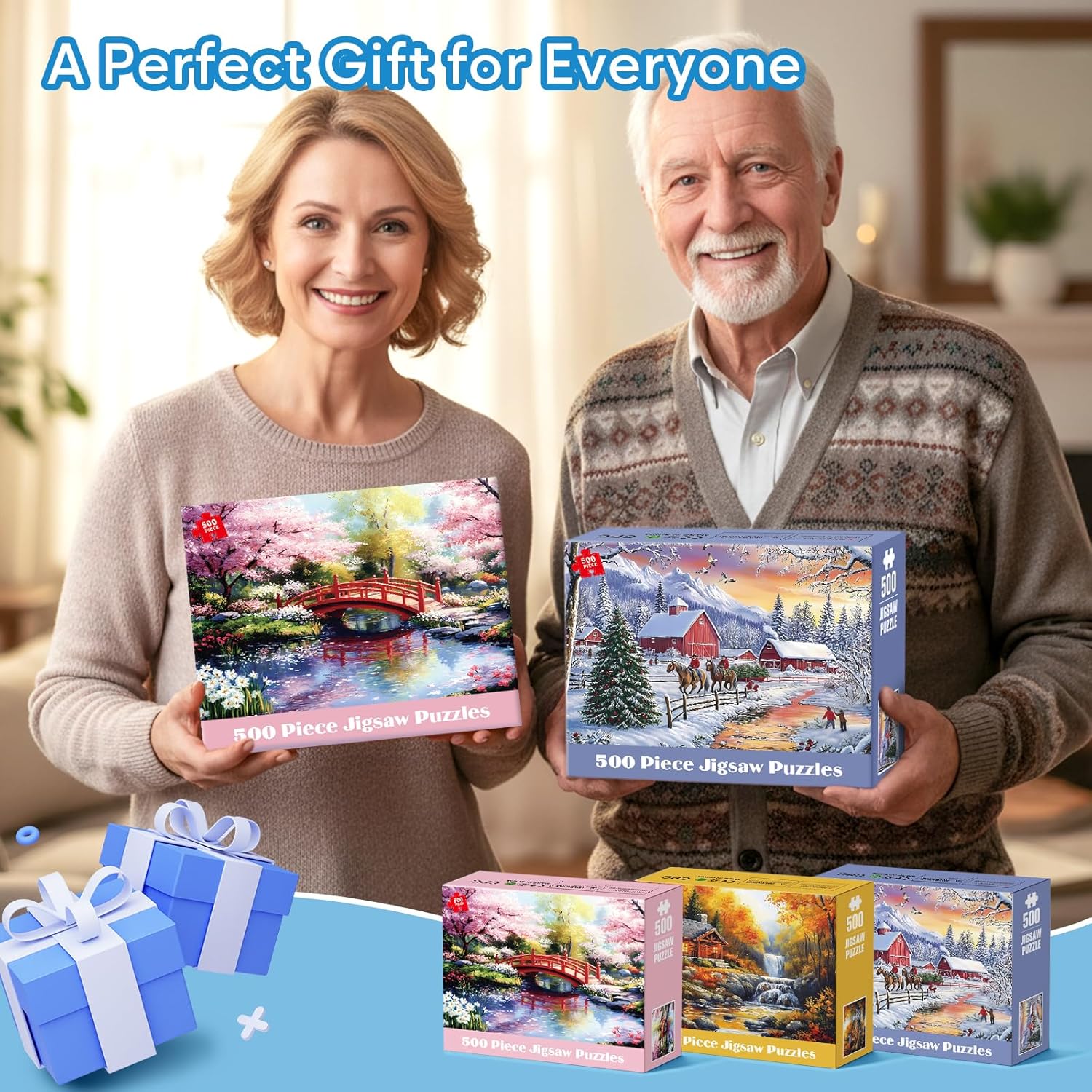 3 Pack 500 Pieces Puzzles for Adults, Spring Autumn Winter Puzzle for Adults Elderly, Colorful 4 Seasons Jigsaw Puzzle, Recycled Paper Puzzle 500 Pieces, Family Activity Game Nights Gifts 20.5x15 in