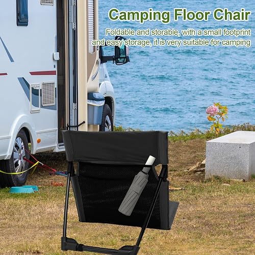Chaise de camping en tissu Oxford pliable avec support dorsal léger avec sac de rangement Coussin de siège portable pour la pêche, le pique-nique, la plage, la randonnée (noir) - 7