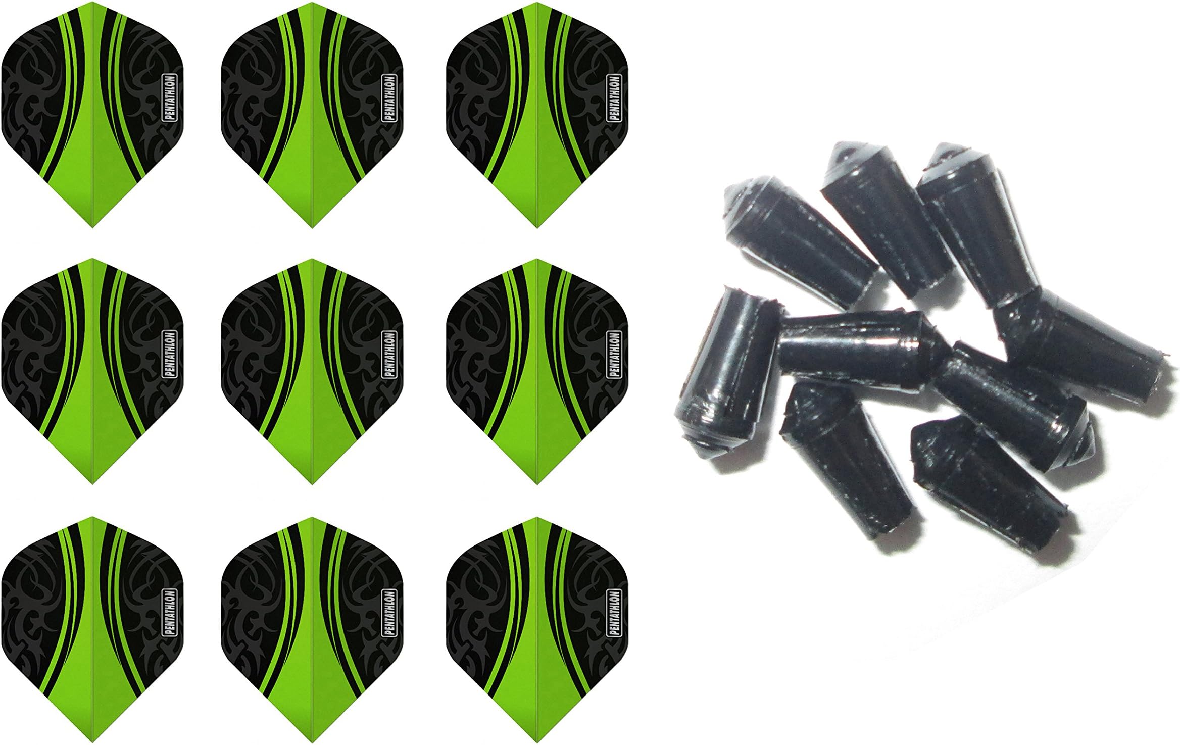 3 Sets of Pentathlon Vizion Swish Standard Dart Flights plus 3 Sets of Black Nylon Dart Flight Protectors (Green)