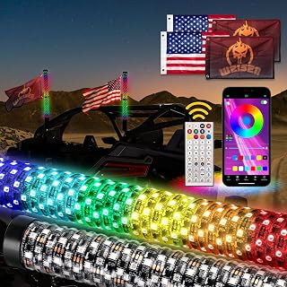 WeiSen 2Pack 2FT Fat Whip Lights with Turn Reverse Light, Spiral RGB LED Chasing Lighted Whips w/Plug & Play Adapter Compatible with Polaris RZR Maverick X3 Golf Cart Truck