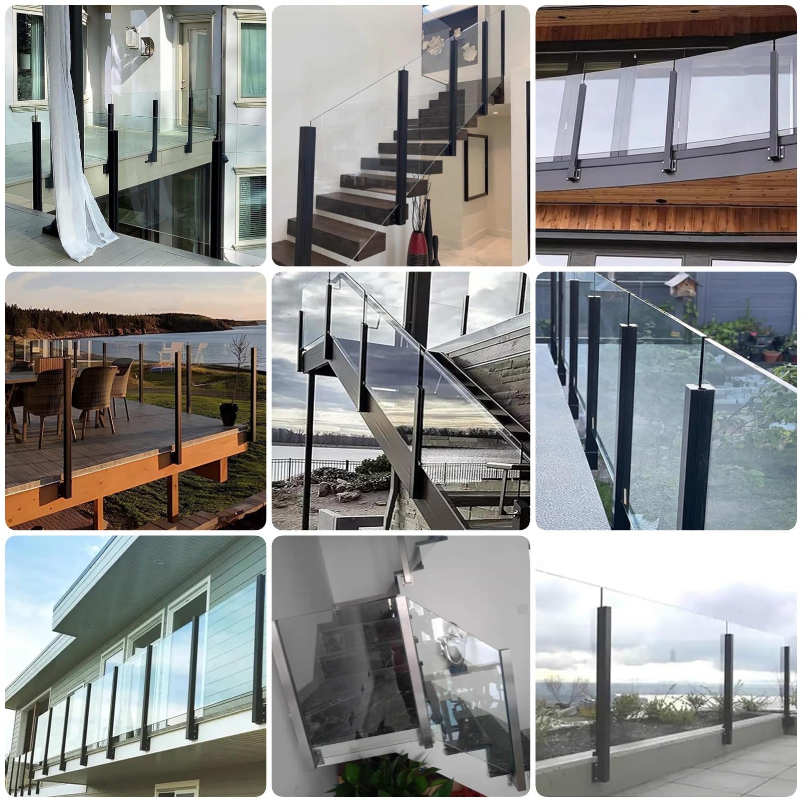 Genérico Poste de barandilla de Vidrio para Interiores, Columna de Soporte Lateral para escaleras, Abrazadera de Valla Resistente al Viento para terraza/Plataforma/Pasillo, Altura Ajustable de 75 a 1