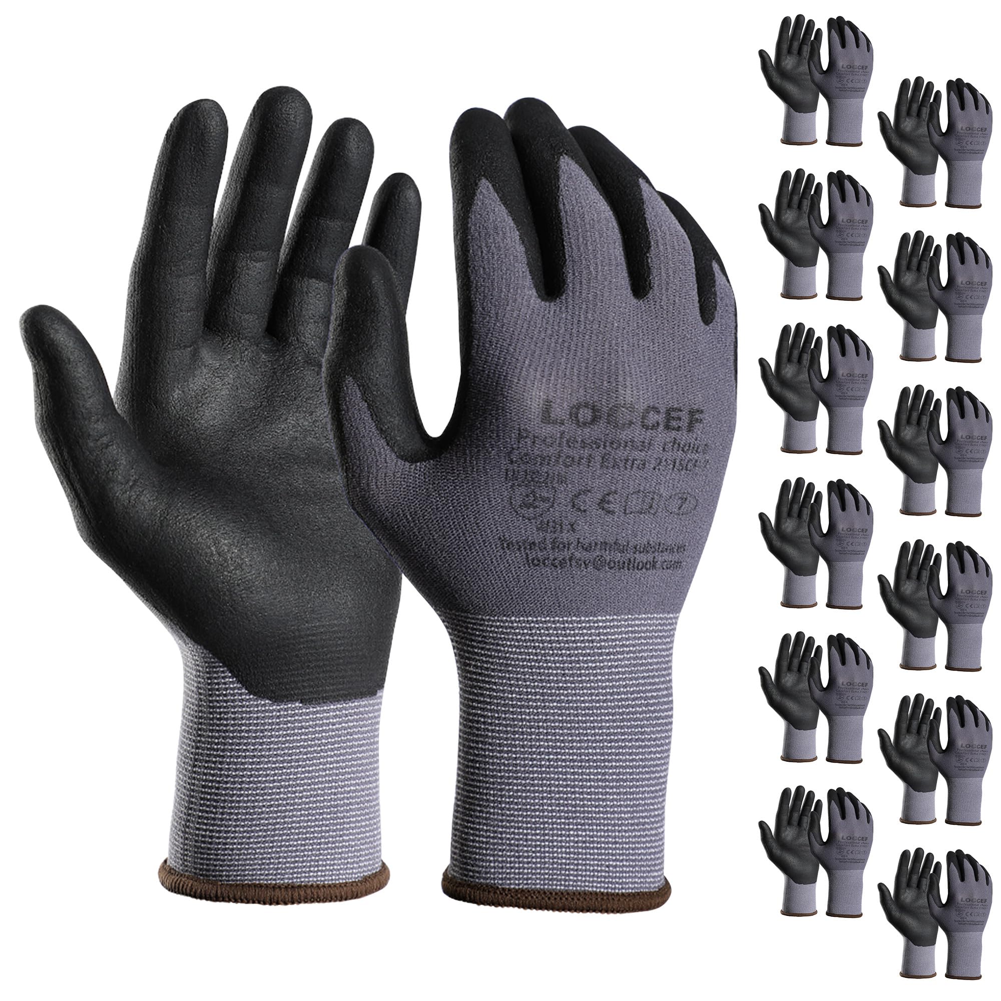 Safety Work Gloves MicroFoam Nitrile Coated-12 Pairs,Seamless Knit Nylon, Home Improvement,Micro-Foam Gloves (9/L, Grey-12 Pairs)