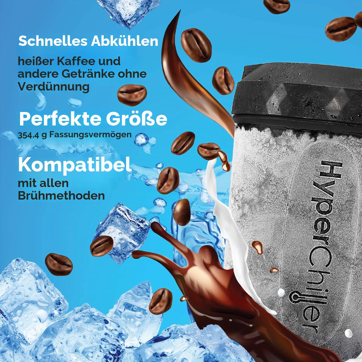 HyperChiller HC3 Eiskaffee-/Getränkekühler, patentiert, verbessert, stärker und langlebiger Fertig in einer Minute, wiederverwendbar für Eistee, Wein, Spirituosen, Alkohol, Saft, 355 ml, schwarz