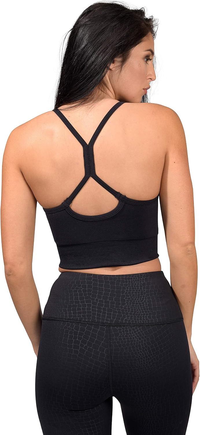 90 Degree By Reflex Womens Seamless Cami Longline Bra - Round Neck Workout Racerback Tank Top