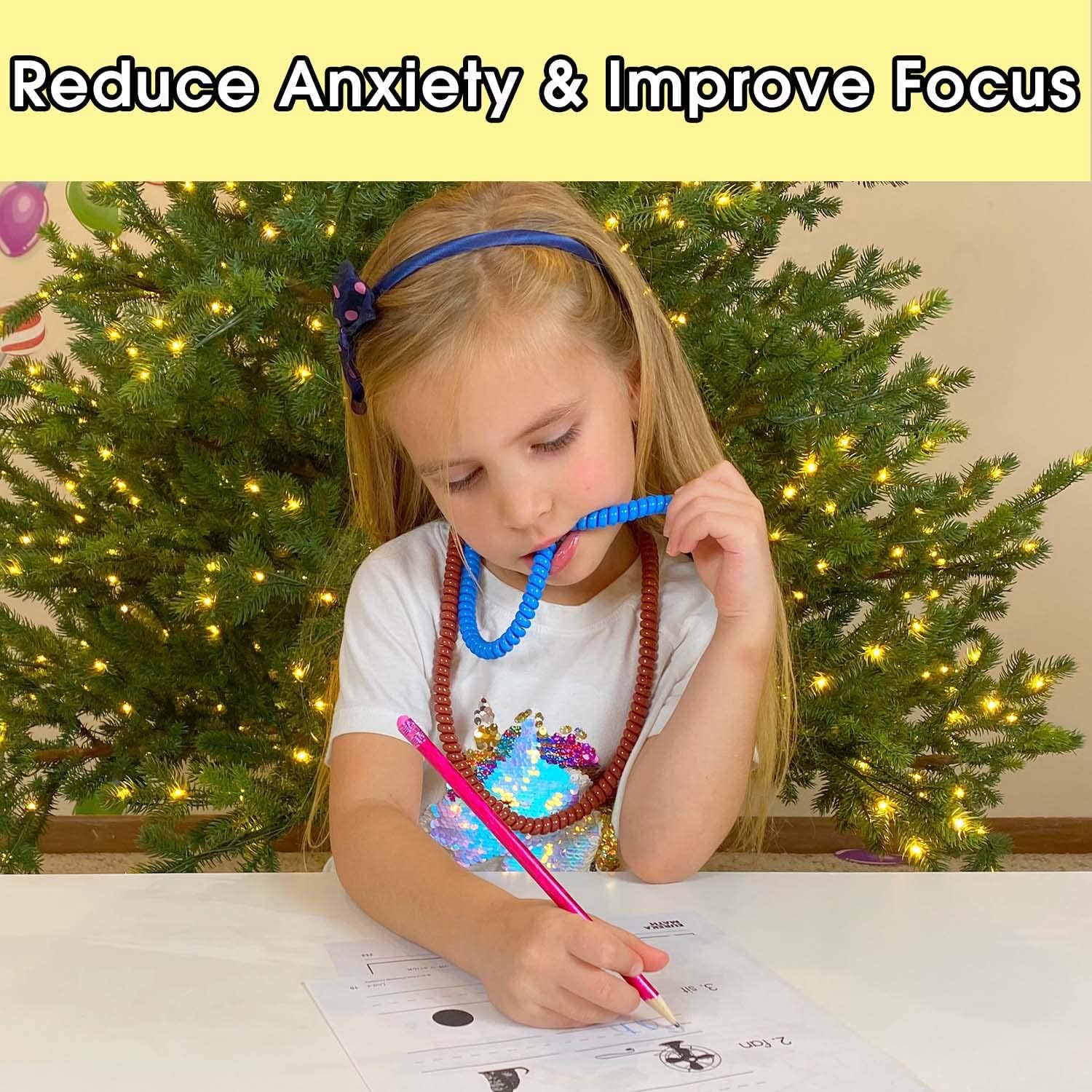 Chew Necklaces Bracelets for Sensory Kids(12 Pack) - Stretchy Coil Necklace Bracelet Set for Children with Autism, SDP, ADHD, ADD - Oral Sensory Chew Toys Reduce Stress and Anxiety - Image 2