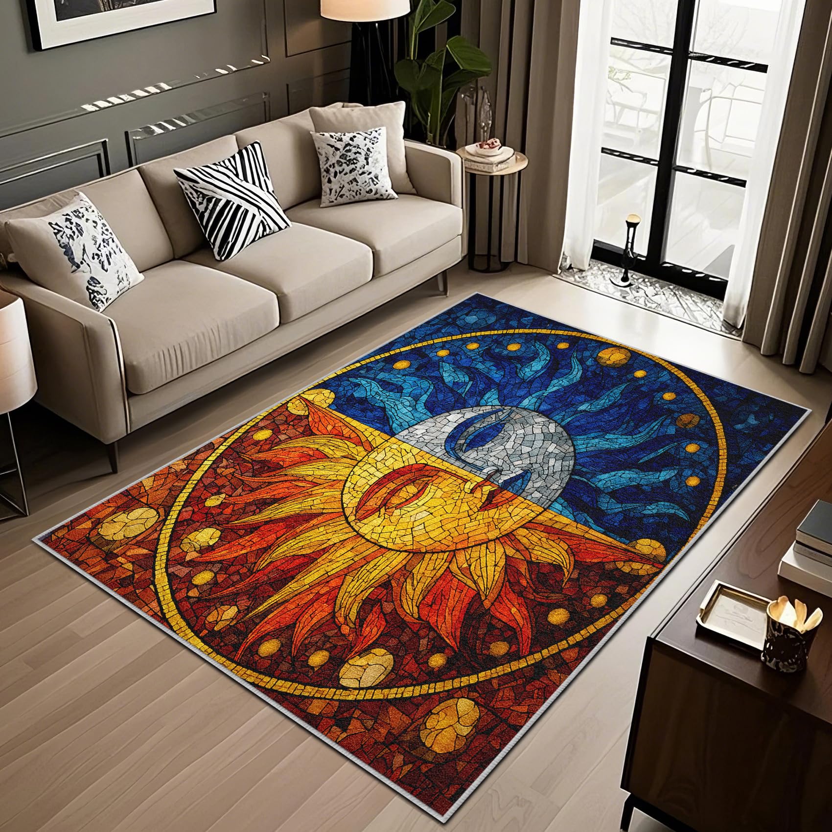 Tapis salon boho soleil lune pour créer une ambiance vintage cocooning