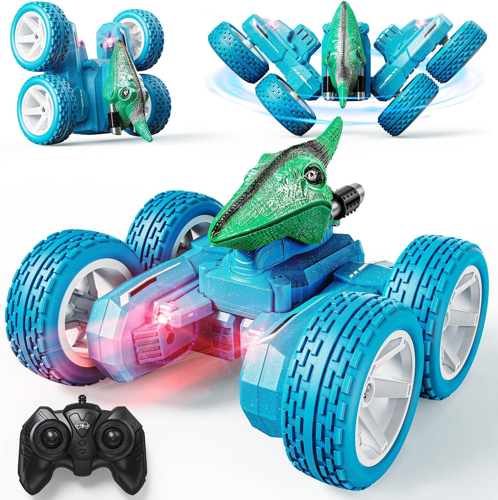 Mini Remote Control Car,Dinosaur RC Car Truck Toys for Toddlers 1:28 Scale with Light,4WD,2.4Ghz Rechargeable,All Terrains for Boys Kids Girls Indoor Ages 8+ Green