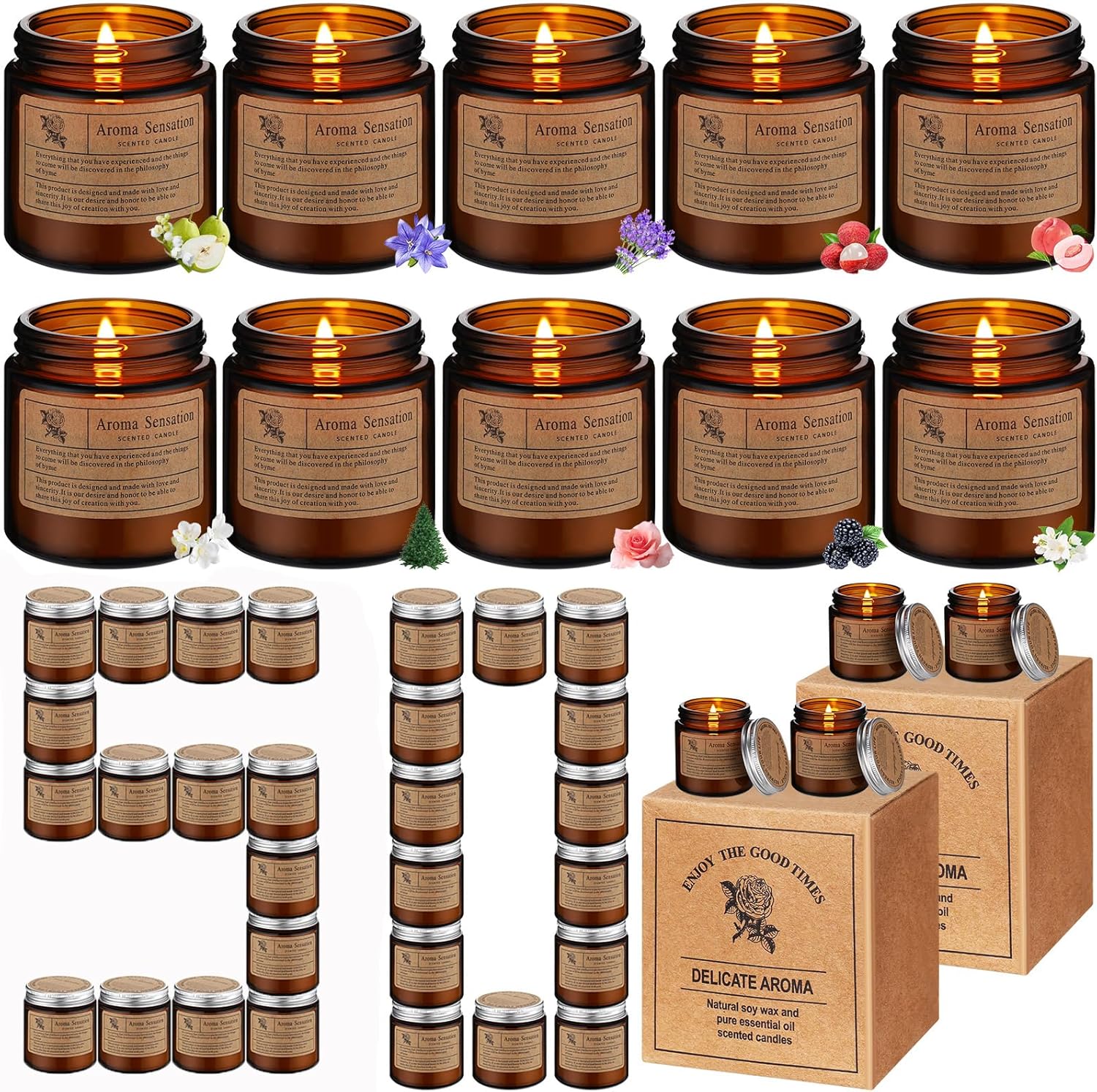 50 Pack Candles Bulk for Gifts, Thank You Scented Jar Candles with Natural Soy Wax, Small Aromatherapy Gifts for Employee Coworker Teacher Nurse Birthday Party Favors