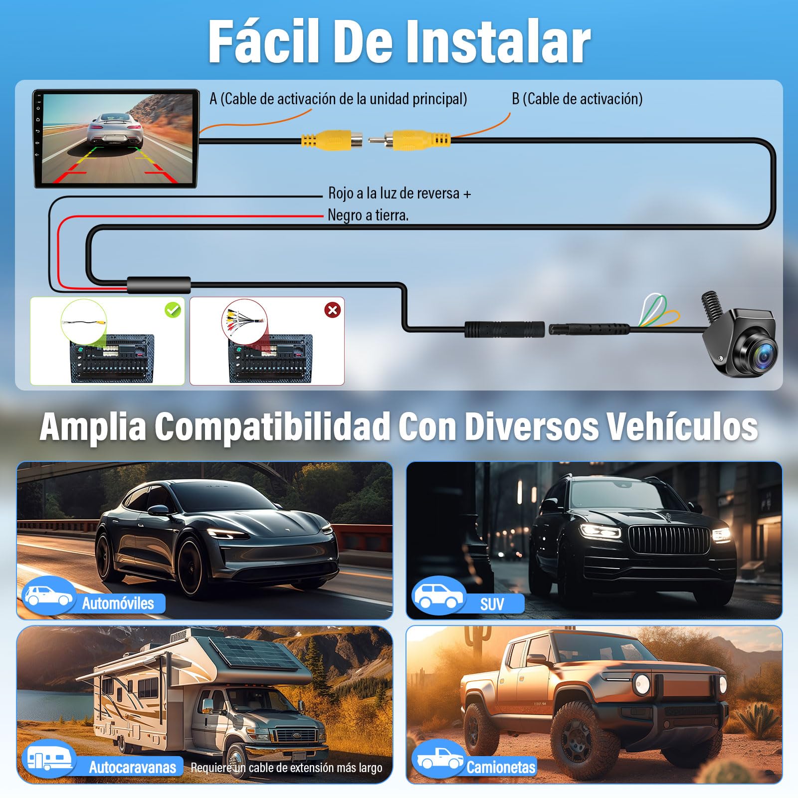 Vtopek AHD 1080P Cámara de Marcha Atrás Coche 180° Gran Angular NTSC 12-24V