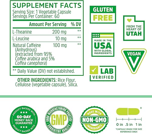 Miniatura 2 de Cafeína con L-Theanine para una energía y enfoque suaves energía concentrada para tu mente y cuerpo sin grietas sin jitters 1 pila nootrópica para