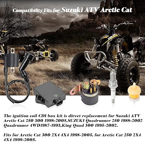 Miniatura 5 de CDI Box Kit de bobina de encendido con relé solenoide de arranque de bujía para Arctic Cat 300 2X4 4X4 1998-2005 para Arctic Cat 250 2X4 4X4