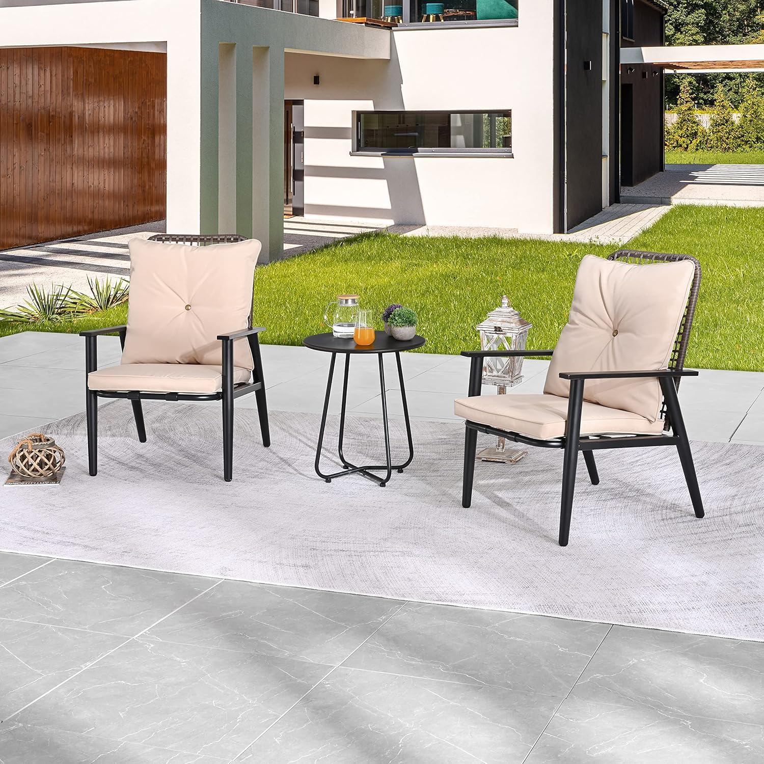 A Three-piece Set of Furniture, with A Coffee Table, Suitable for Patios and Gardens(Khaki)