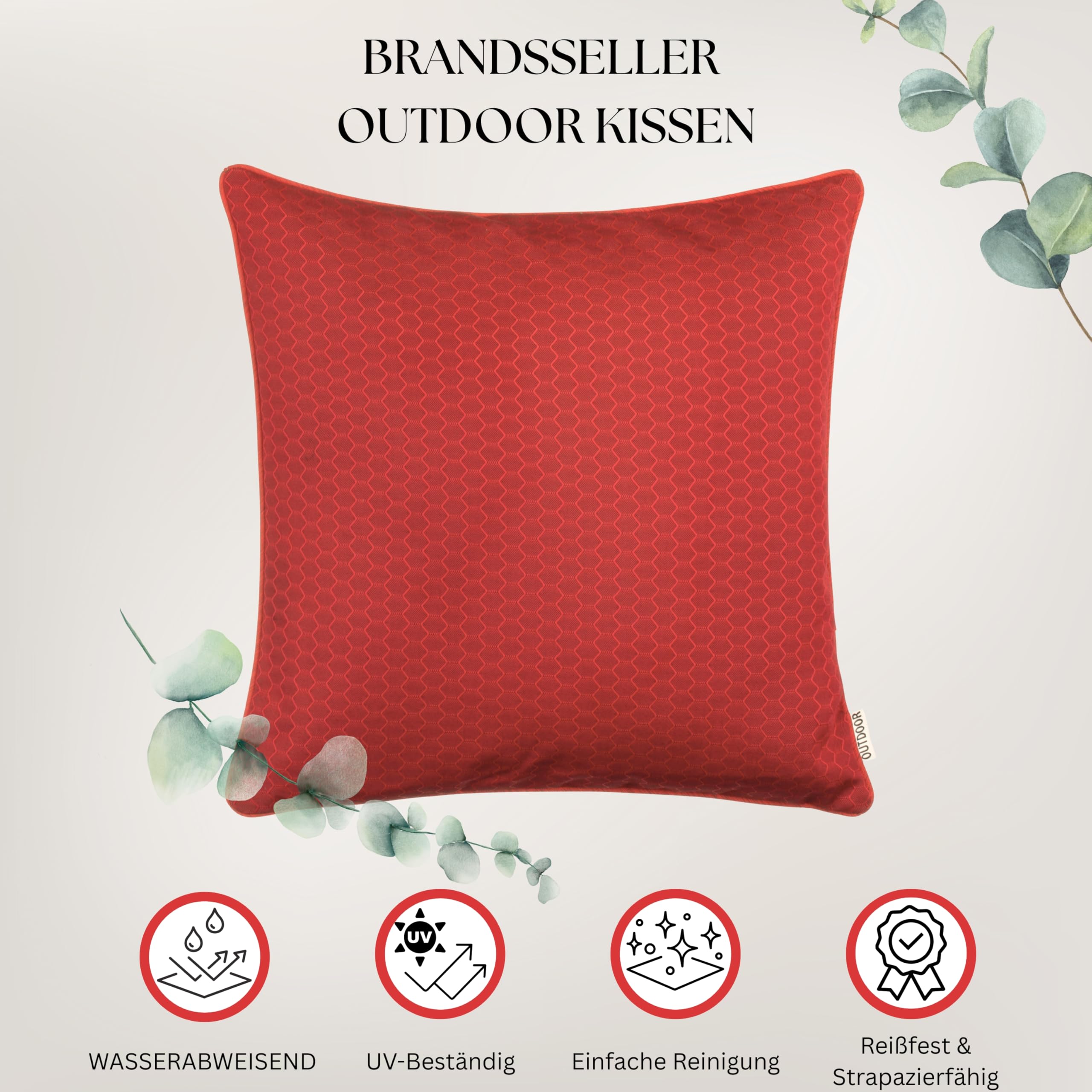 Brandsseller Set di 4 Cuscini da Esterno 45x45 cm – Cuscini Decorativi con Bordino e Struttura a Nido d'ape – Idrorepellenti e Antimacchia per Giardino, Balcone, Terrazza e Divano - Rosso
