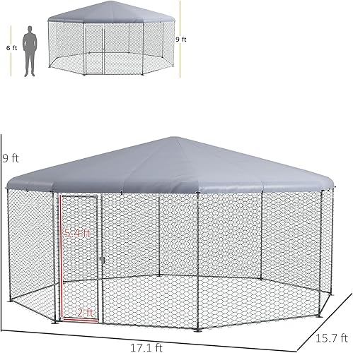 Vista 16 de PawHut Gallinero grande de metal para gallineros con cubierta impermeable y anti-UV, en forma de cúpula en forma de jaula para gallineros para uso