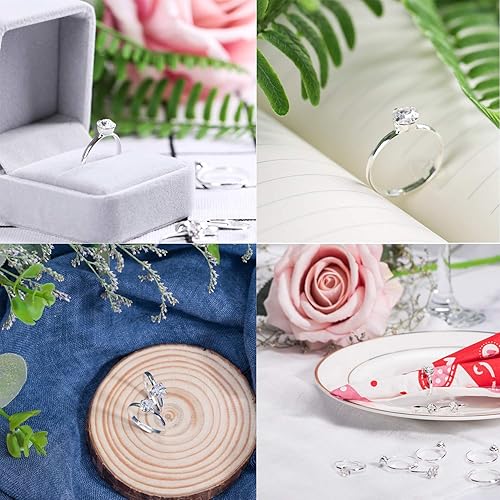 Miniatura 25 de Whaline 72 anillos de diamantes dorados para despedida de soltera, anillos de compromiso ajustables para decoración de mesa de boda, juego