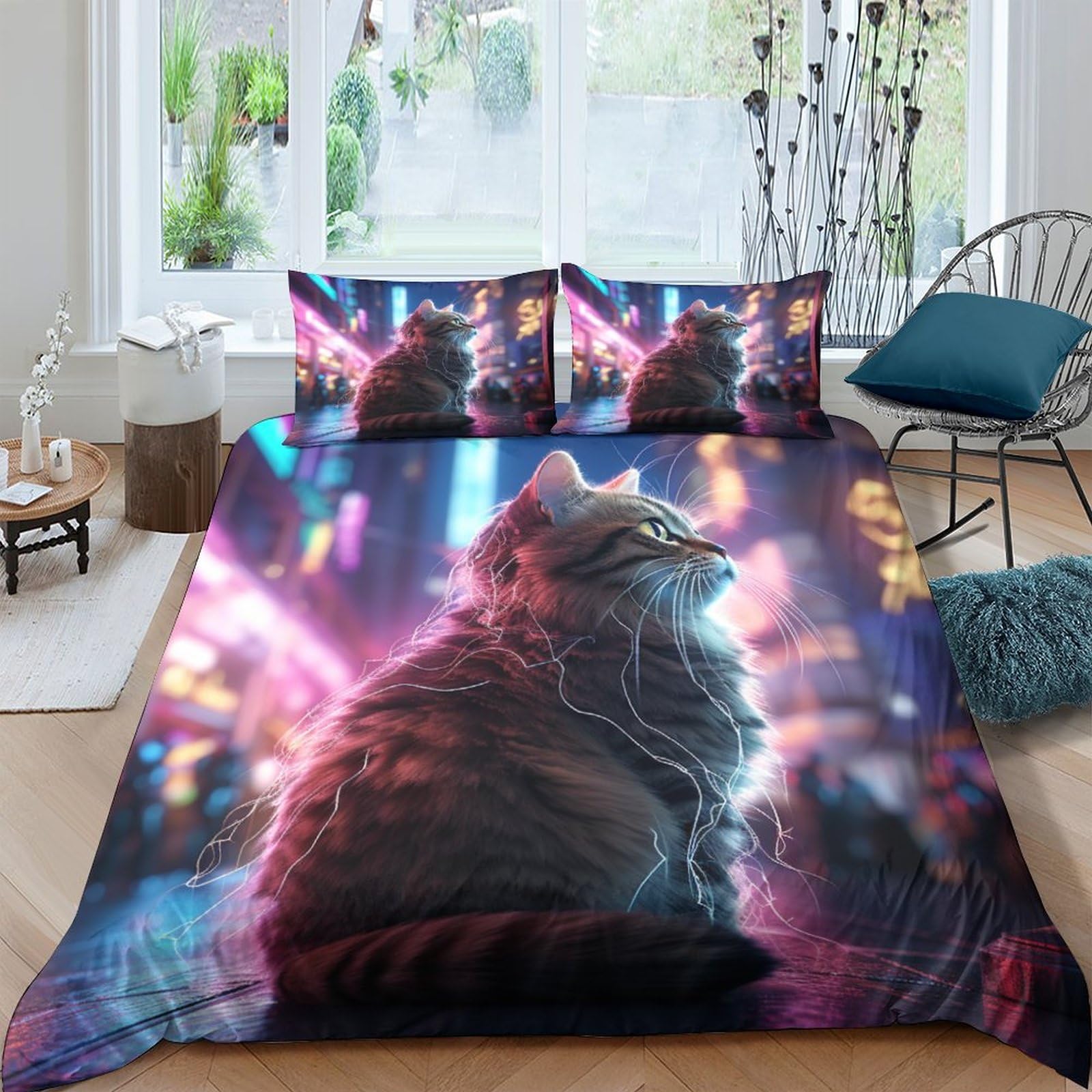 Parure de lit avec housse de couette microfibre 200x200cm et taies d'oreiller IOFEER