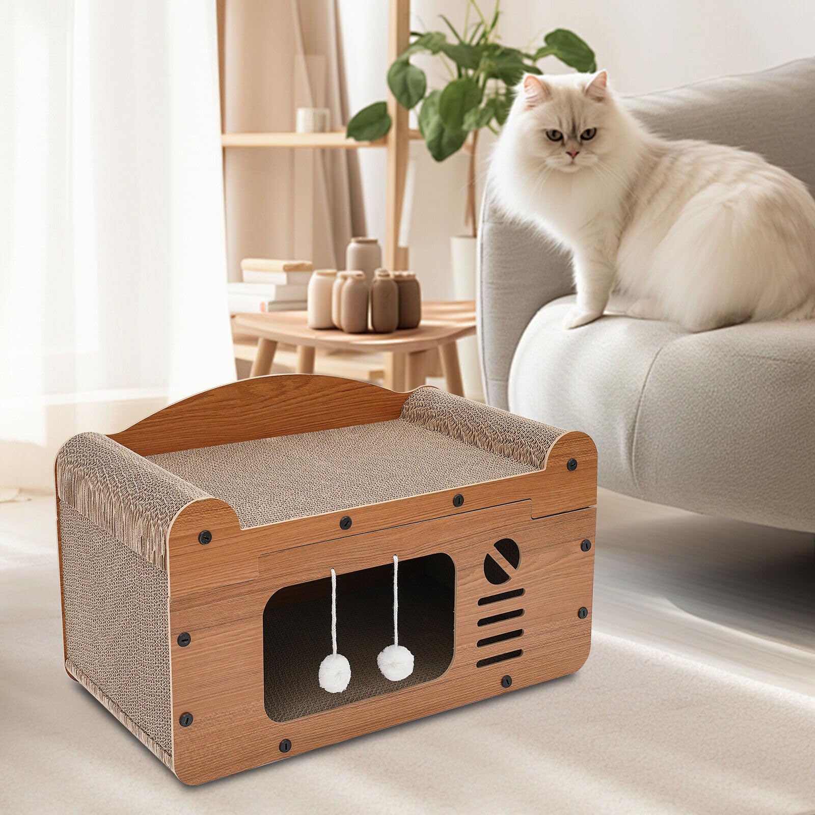 Niche pour chat - Pour l'extérieur - Résistante à l'hiver - Avec balles en peluche, portes, trous d'aération - Pour chats, chiens, lapins - 56 x 30 x 32 cm