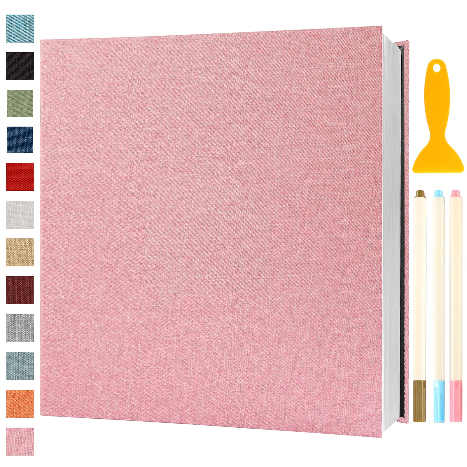 Album na zdjęcia, samoprzylepne, do scrapbookingu, magnetyczne albumy na zdjęcia z samoprzylepnymi stronami, na zdjęcia 4 x 18 x 18 cm, z metalicznym długopisem, na ślub, 13,2 x 12,8, różowy, 120
