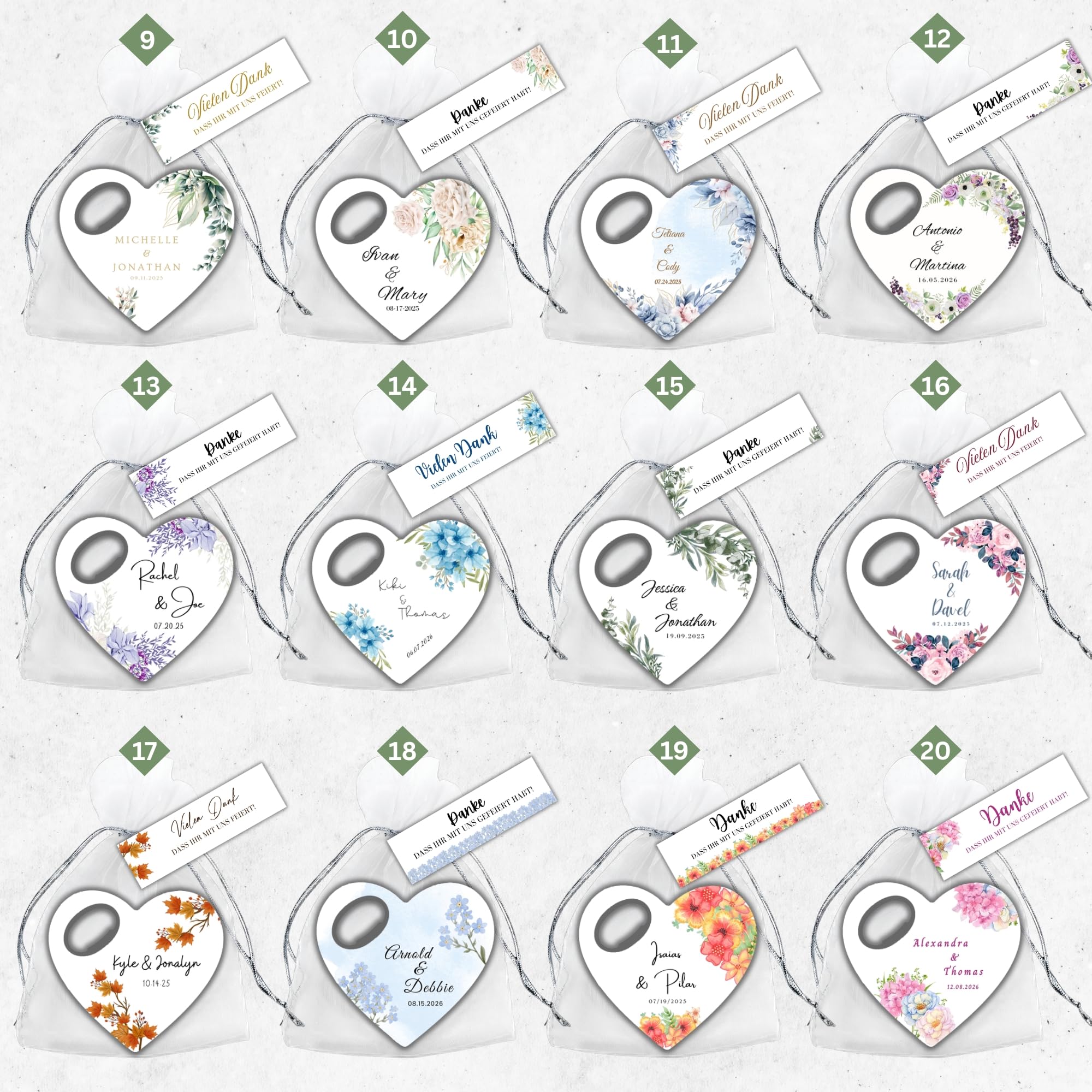 Personalisierte herzförmige Hochzeit Gastgeschenke Magnet-Flaschenöffner, individuelle Bridal-Shower Geschenke mit, Partygeschenk zur Hochzeit (Set mit 30 Stück)