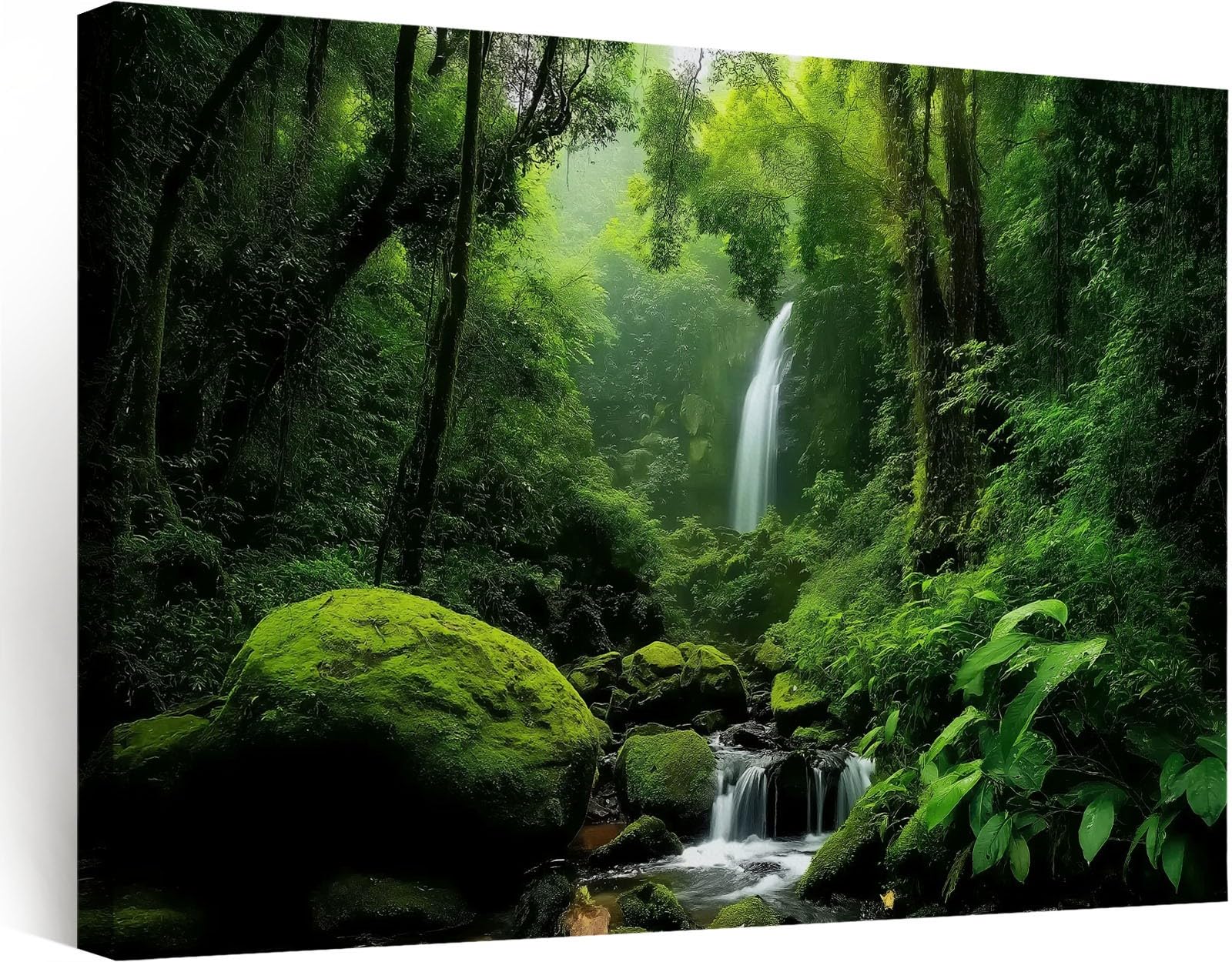 Generisch Wandbilder Wohnzimmer Groß, Leinwand Bilder mit Rahmen Tropischer Regenwald Wasserfall, Aesthetic Modern Wanddekoration für Badezimmer Wohnzimmer Flur 140x70 cm