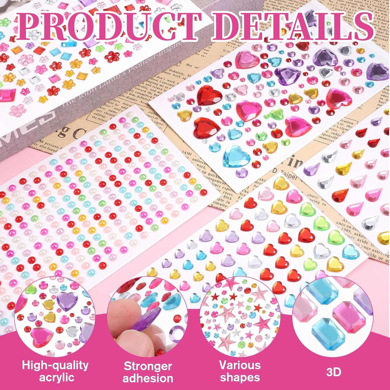 2650 PCS Jewel Stickers for Crafts, Acrylic Gem Stickers for Crafts, Self-Adhesive Rhinestone Gem Sticker Jewels for Scrapbooking Decor, Kids Reward, Makeup, DIY Craft(Multi Colors, Shapes, Sizes) - Image 3