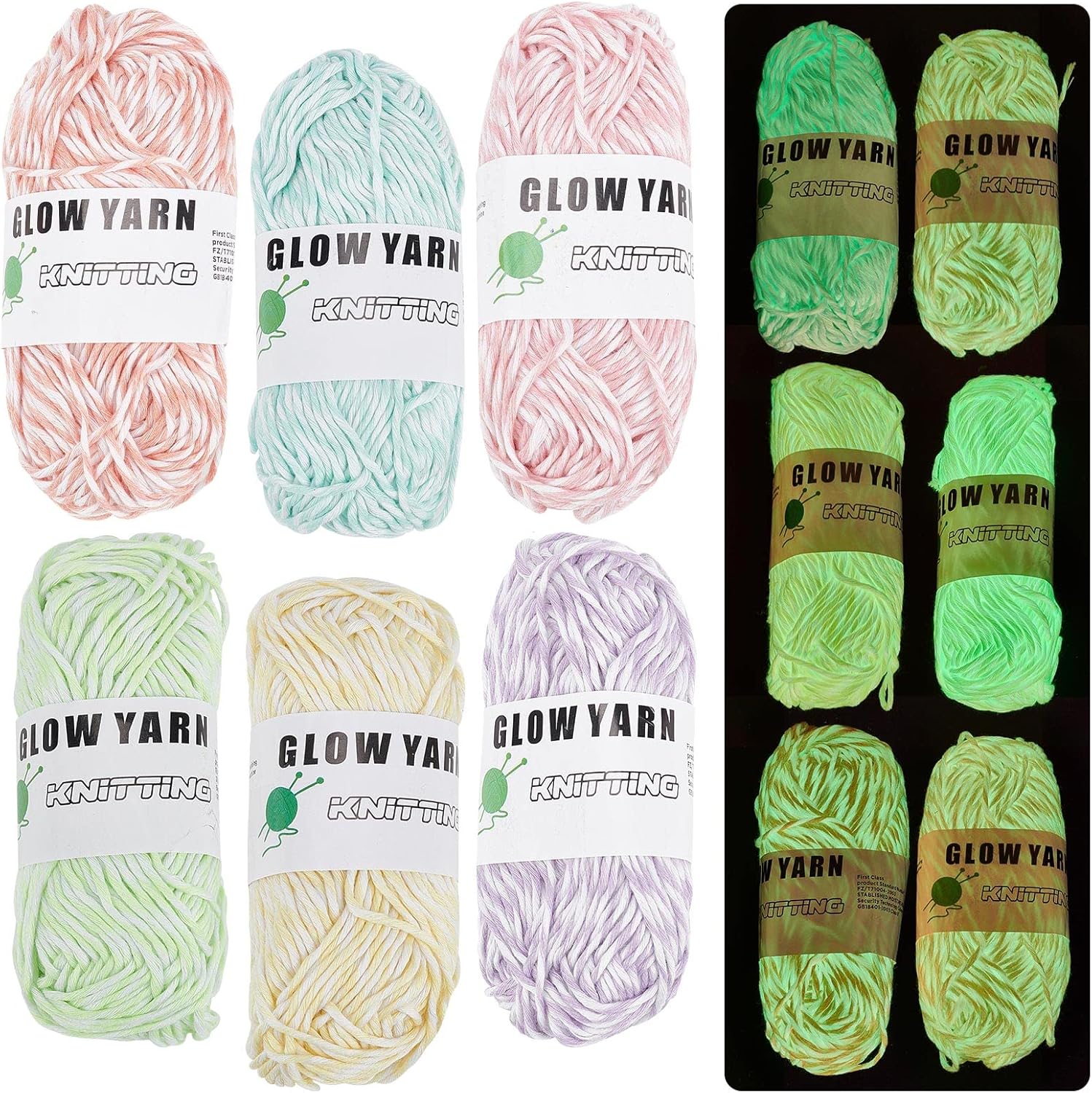 WEBEEDY 6 Rolls Glow in The Dark Yarn Luminous Yarn Knitting Yarn for Crocheting DIY Arts Crafts Sewing Supplies Arts Crafts Sewing Thread Party Supplies