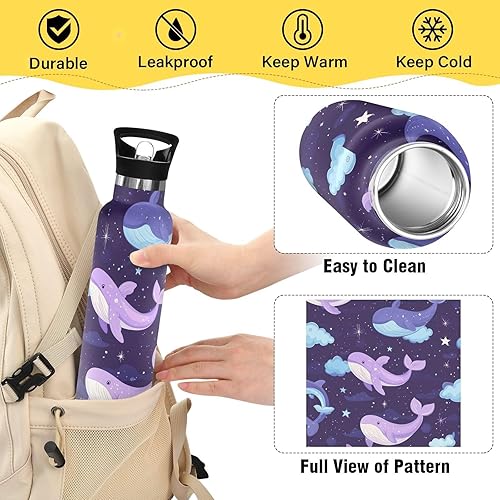 Miniatura 4 de Blue-Purple Whale Lightweight Gym Water Bottle with Leak Proof Spout Lid Double Wall Vacuum for Travel, Camping, Sports
