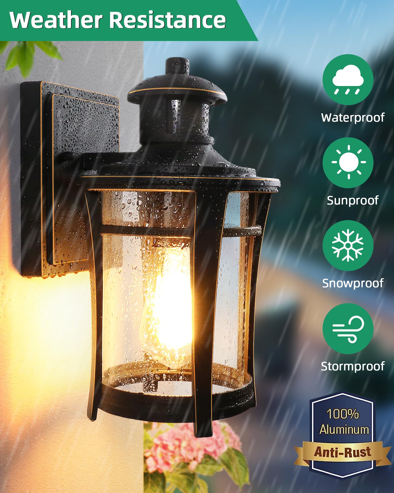 Lamomo Outdoor Wall Lights,Security Motion Sensor Lights Outdoor with Bulb,Waterproof Aluminum Dusk Till Dawn Outside Lights,3 Lighting Modes Wall Lantern Sconce with Sensor for Garden Doorway Black - Image 3