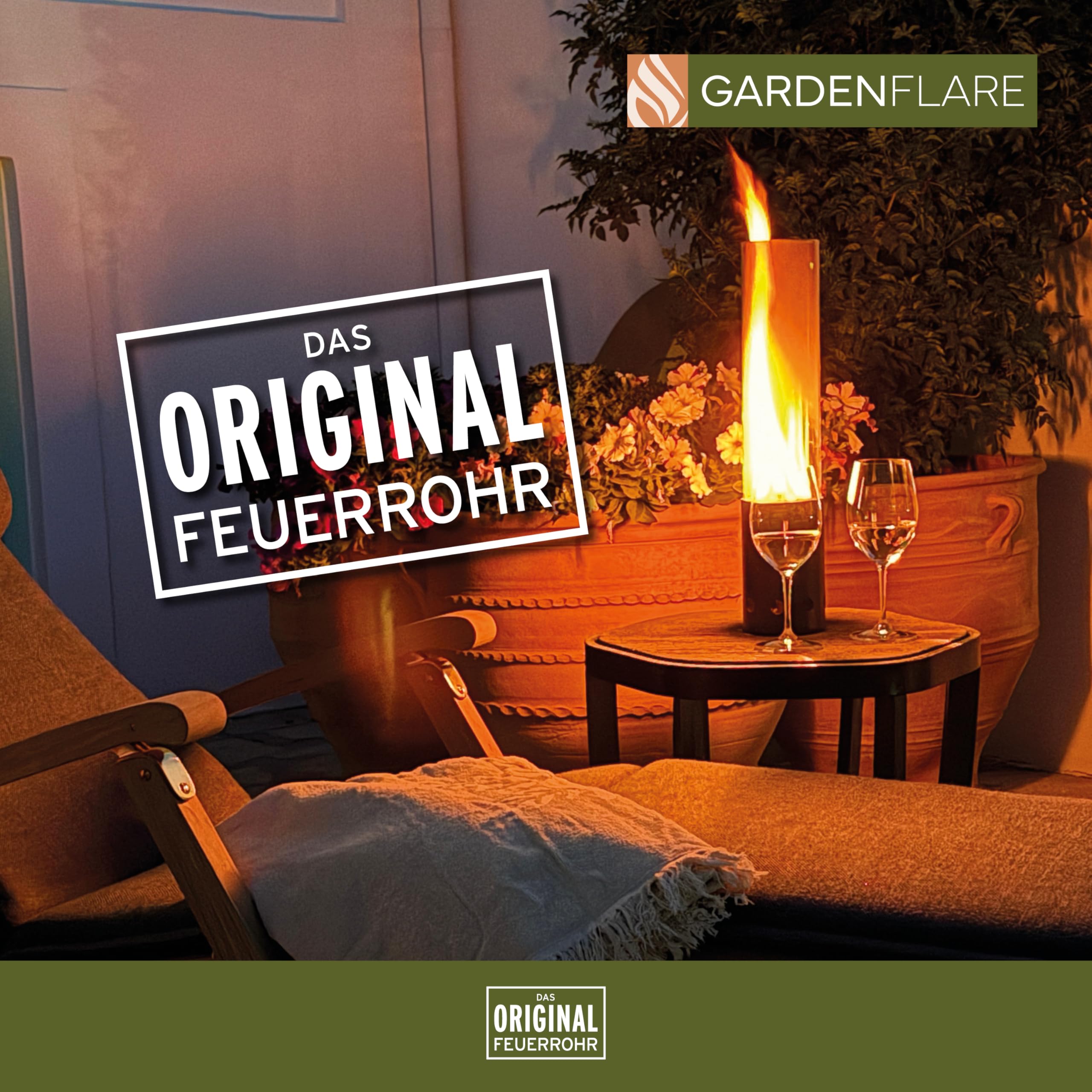 GARDENFLARE Tischkamin Outdoor – Rauchfreies Edelstahl Tischfeuer und Feuerrohr für Balkon & Terrasse – Hochwertige Gartendeko, Windlicht mit Holzpellet Betrieb (Schwarz)