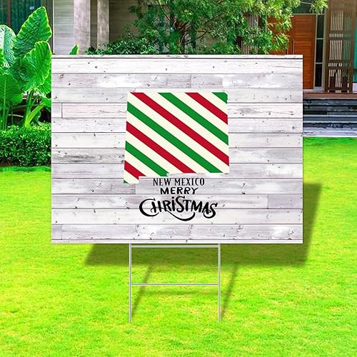 Miniatura 1 de New Mexico Christmas Yard Sale Signs with Stakes Merry Christmas New Mexico State Yard Sign 2-Sided Print Fade Resistant Ink with Metal H-Stake