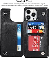 Vista 5 de iCoverCase Funda compatible con iPhone 13 Pro Max con tarjetero para mujer, bloqueo RFID en relieve de piel sintética con correa de muñeca de 6.7