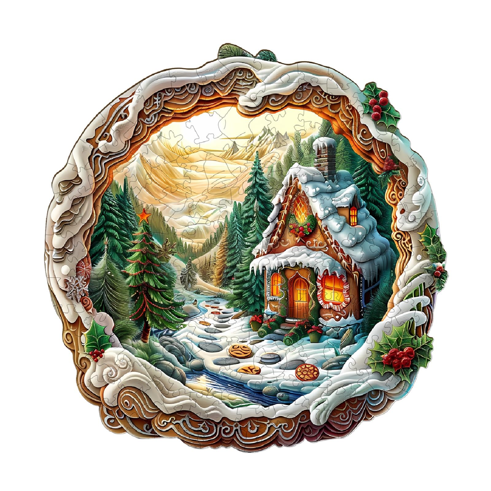 Wooden Puzzles for Adults, 34 * 33.9 cm 270 pcs Christmas House Puzzle